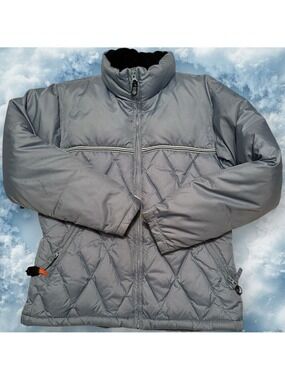 POWDER ROOM Winter Feather Down Ski Jacket Womens Small Blue Coat Zip Pockets